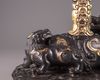 A Chinese zitan and gilt 'twin-qilin' joss-stick holder