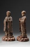 A Pair of Chinese Wood Figures of Ananda and Kasyapa