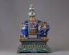 A lapis lazuli carving of a elephant with cloisonné mounts and stand