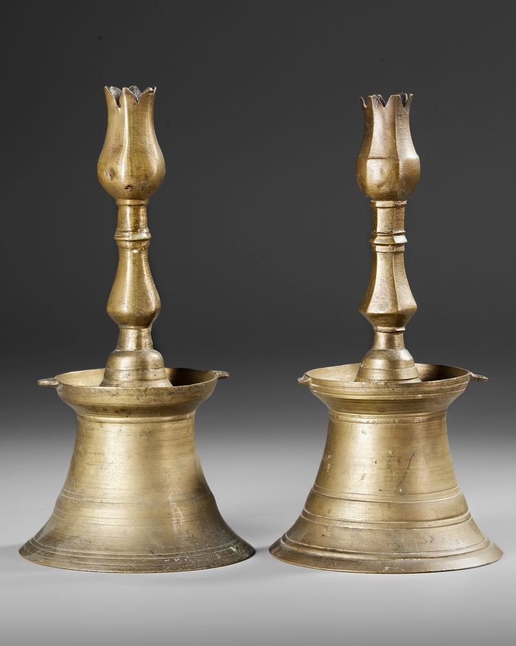 TWO OTTOMAN  BARASS CANDLESTICKS, TURKEY, POSSIBLY 17TH CENTURY