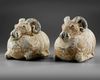 A PAIR OF TERRACOTTA VESSELS IN THE FORM OF A RAM, HAN DYNASTY (206 BC-220 AD)