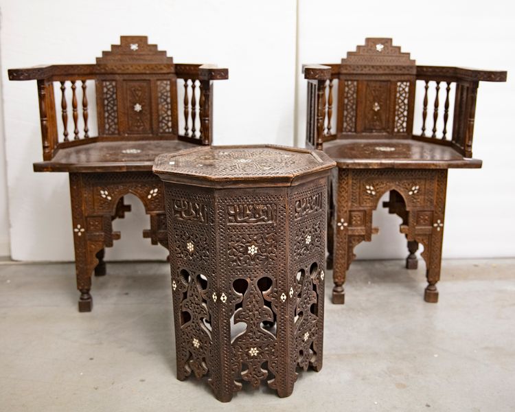 AN OTTOMAN SET OF TWO CHAIRS AND A TABLE, SYRIA, 19TH-20TH CENTURY