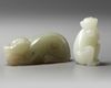TWO CHINESE CELADON AND PALE CELADON JADE MONKEYS, 20TH CENTURY