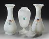 A SET OF OPALINE, HAND PAINTED VASES, FRANCE,  19TH CENTURY