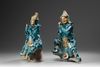 A Pair of Turquoise-Glazed Figural Roof Tiles