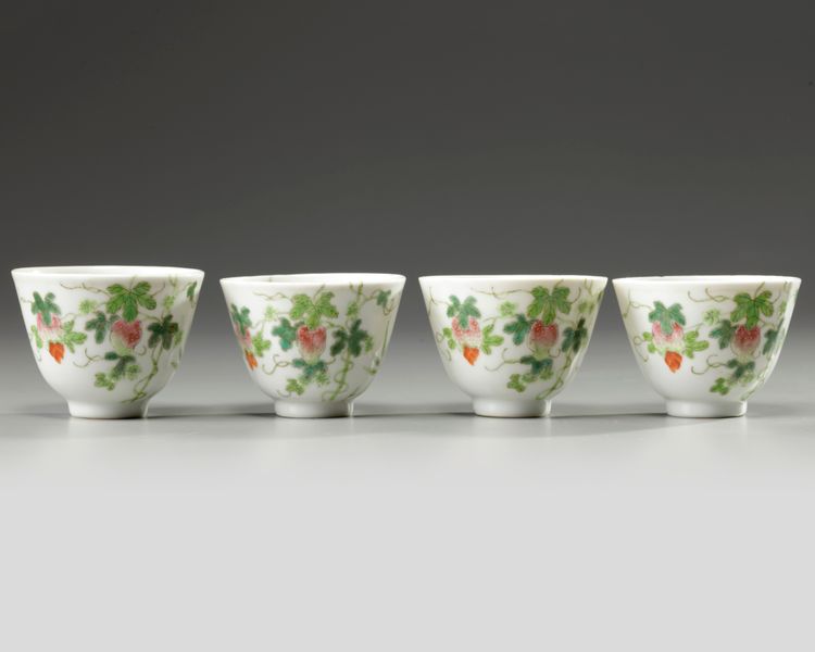 Four Chinese famille rose 'bitter melon' cups