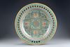 A large Chinese turquoise-ground famille rose 'birthday' dish
