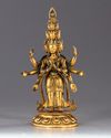 A Sino-Tibetan gilt bronze multi-headed Avalokitesvara