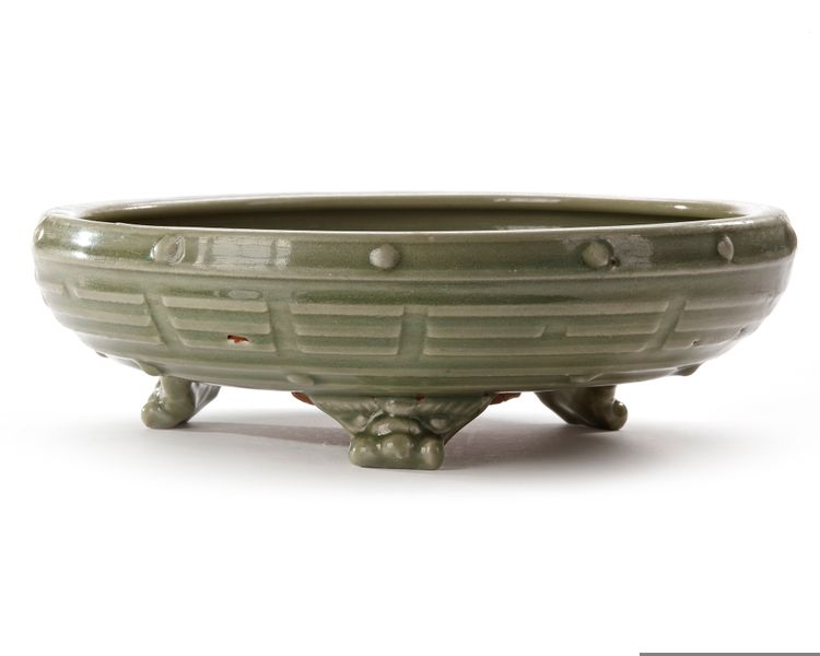 A CHINESE LONGQUAN CELADON 'EIGHT TRIGRAMS' TRIPOD CENSER, LATE YUAN/EARLY MING DYNASTY (13TH-14TH CENTURY)