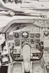 A print in a frame of the interior of the cockpit of a Boeing 747