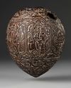A QAJAR CARVED COCONUT HUQQA BASE, PERSIA, EARLY 19TH CENTURY