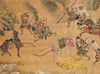A MID SIZE JAPANESE SCREEN DEPICTING A SAMURAI BATTLE, EDO PERIOD, 18TH CENTURY