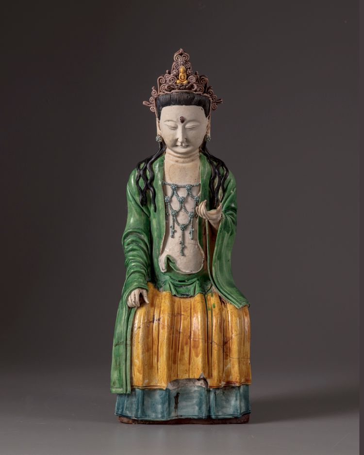 A large Chinese enamelled figure of Guanyin