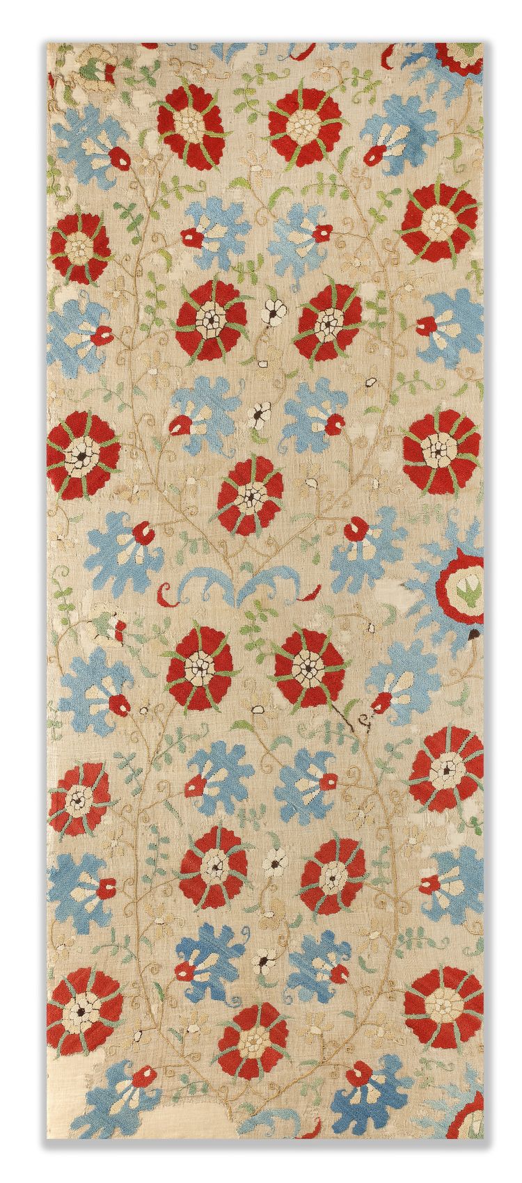 A SILK ON LINEN MIRROR COVER, OTTOMAN, 17TH CENTURY