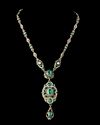 A SILVER GILDED NECKLACE WITH COLUMBIAN EMERALDS AND BAHRAINI PEARLS, MADE FOR THE MIDDLE EAST MARKET, 18TH CENTURY
