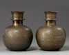 Two Islamic brass hookah bases