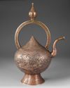 A PERSIAN ENGRAVED TINNED COPPER EWER, QAJAR 19TH CENTURY