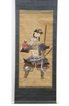 RARE MEIJI-ERA SCROLL PAINTING FEATURING THE LEGENDARY WARRIOR MONK BENKEI COMPLETE WITH ORIGINAL MARKED WOODEN BOX,