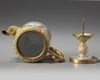 A Chinese painted enamel 'European subject' teapot and pricket stick cover
