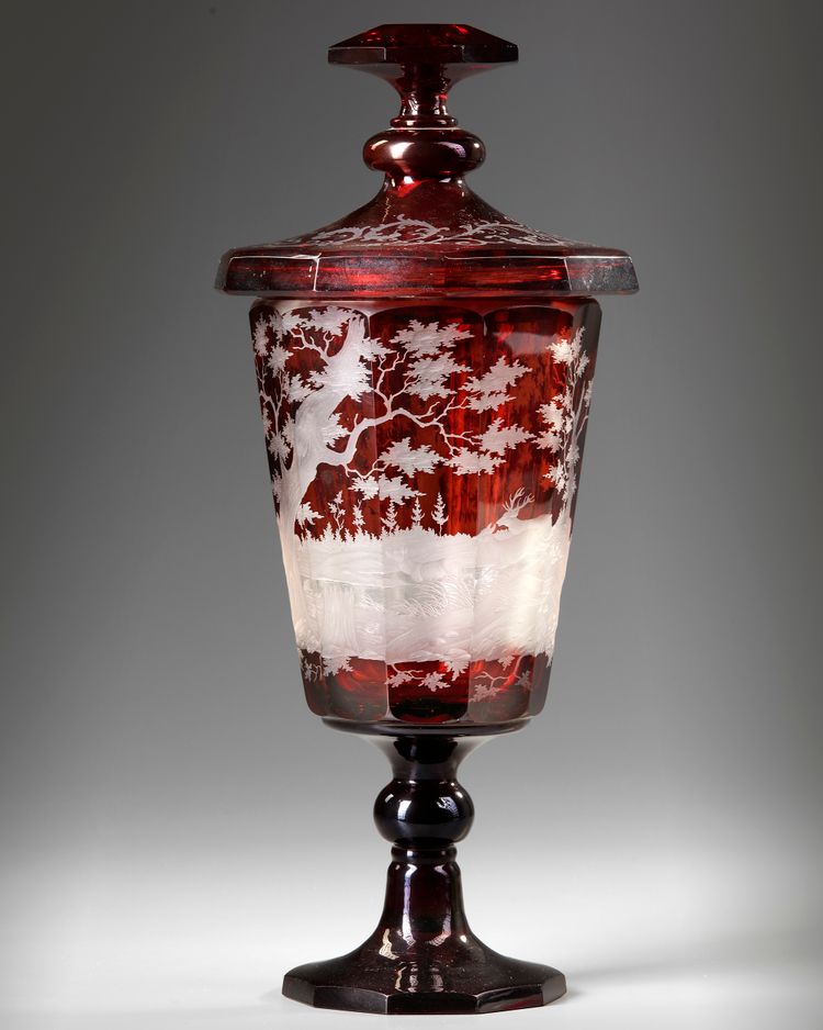 A BOHEMIAN RED GLASS GOBLET, LATE 19TH CENTURY
