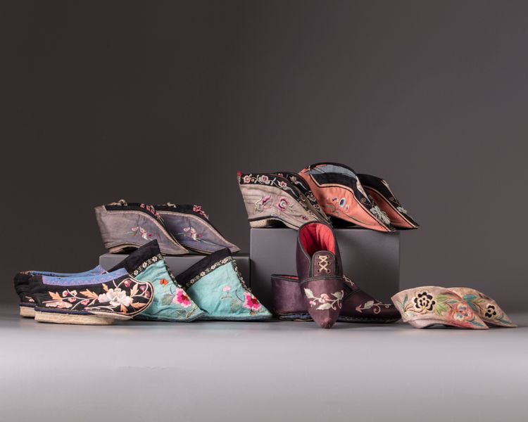 Seven pairs of silk  Chinese shoes