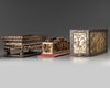 A Chinese gilt-lacquered wood altar box, cover, and stand