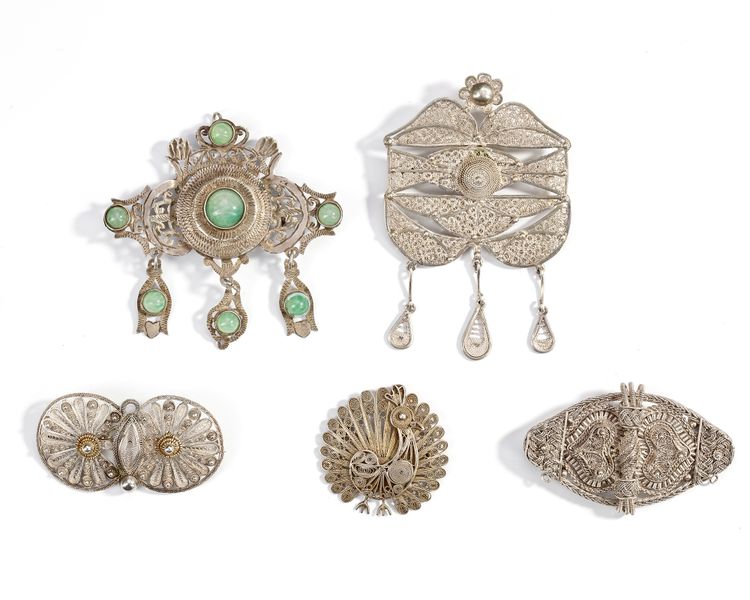 FIVE OTTOMAN SILVER BROOCHES, 19TH CENTURY