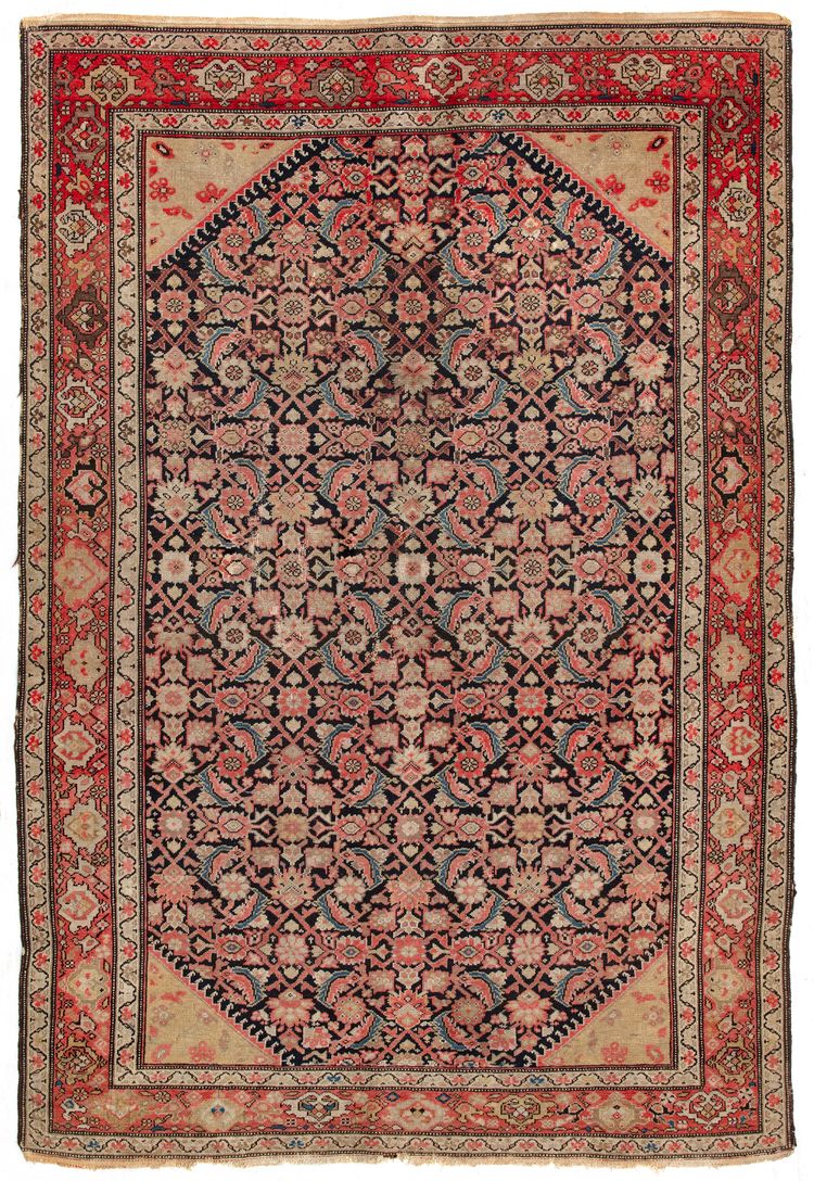 A MALAYER RUG WITH MAHI FISH DESIGN