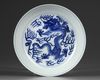 A CHINESE BLUE AND WHITE 'DRAGON' DISHE, DAOGUANG UNDERGLAZE BLUE SEAL MARK AND OF THE PERIOD (1820-1850)