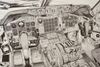 A print in a frame of the interior of the cockpit of a Boeing 747