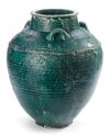 A LARGE POST SASSANIAN TURQUOISE GLAZED POTTERY STORAGE JAR, PERSIA, 6TH-8TH CENTURY