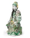 A CHINESE FAMILLE VERTE BISCUIT FIGURE OF GUANDI, 19TH-20TH CENTURY