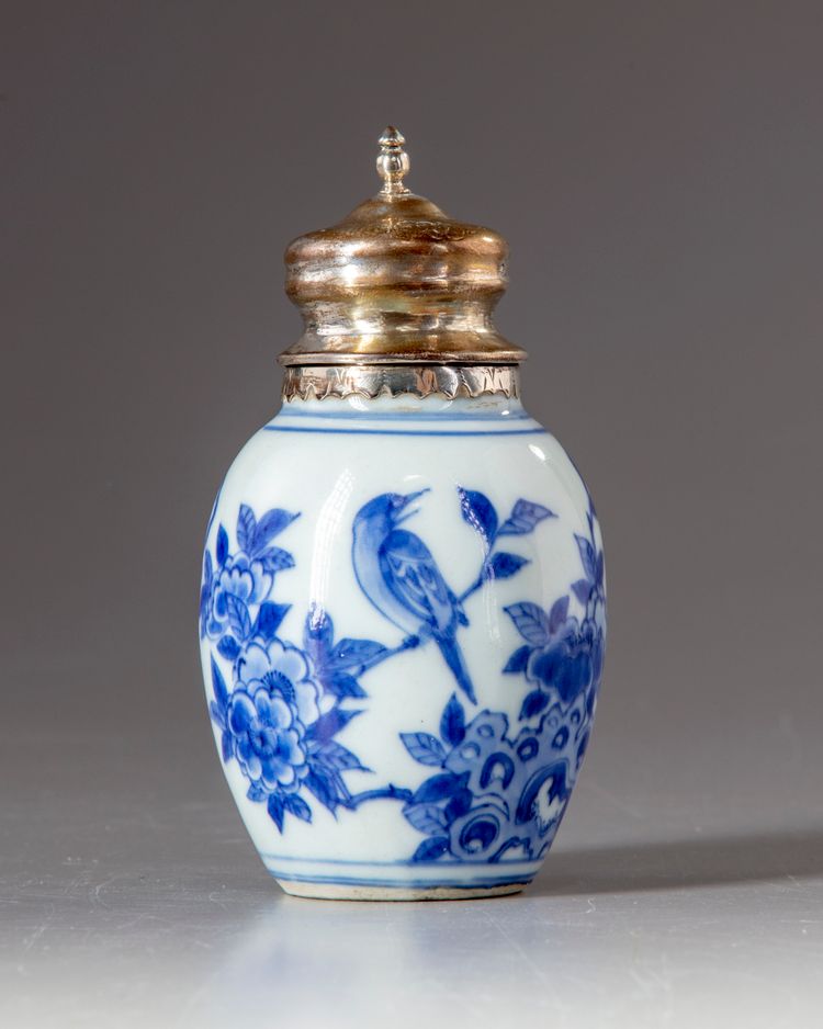 A Chinese blue and white silver mounted jar