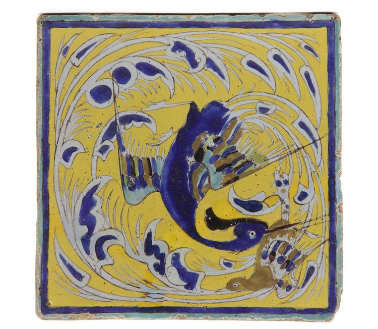 A PERSIAN CUERDA SECA TILE, SAFAVID DYNASTY, PERSIA, 17TH CENTURY