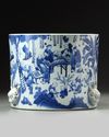 A large Chinese blue and white 'hundred boys' brush pot