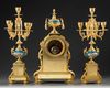 A FRENCH ORMOLU AND BLUE PORCELAIN CLOCK SET, 19TH CENTURY