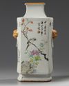 A Chinese Qianjiang-style famille rose square-section vase