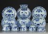 SIX CHINESE BLUE AND WHITE 'CUCKOO IN THE HOUSE' CUPS AND SAUCERS, 18TH CENTURY