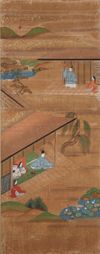 A JAPANESE SIX-PANEL BYOBU SCREENS WITH SCENES FROM THE TALE OF GENJI, EDO PERIOD (1603-1868)