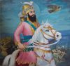GURU GOBIND SINGH (1575- 1708) RIDING A HORSE HOLDING A SWORD, BY THE ARTIST RAM VERMA,  SECOND HALF 20TH CENTURY