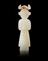 A HORNED JADE STANDING FIGURE,  WESTERN HAN DYNASTY (206 BC–9 AD)