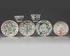 A group of Chinese iron-red-decorated and famille verte cups and saucers