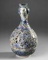 A KASHAN RETICULATED COCKEREL-HEAD POTTERY EWER, PERSIA,  13TH CENTURY