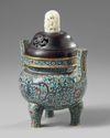 A Chinese cloisonné enamel tripod censer