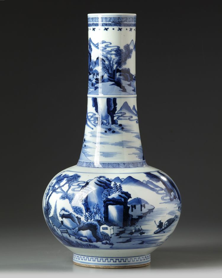 A Chinese blue and white bottle vase