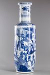 A large Chinese blue and white rouleau vase