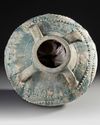 A POST SASSANIAN TURQUOISE GLAZED POTTERY STORAGE JAR, PERSIA OR IRAQ, 7TH-8TH CENTURY