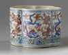 A Chinese wucai 'twin dragon' lobed pot
