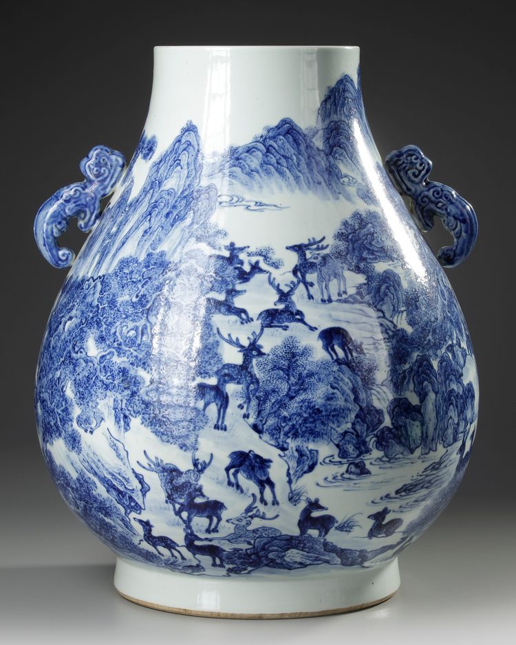 A CHINESE 'HUNDRED DEER' HU-FORM VASE, QING DYNASTY (1644-1911)