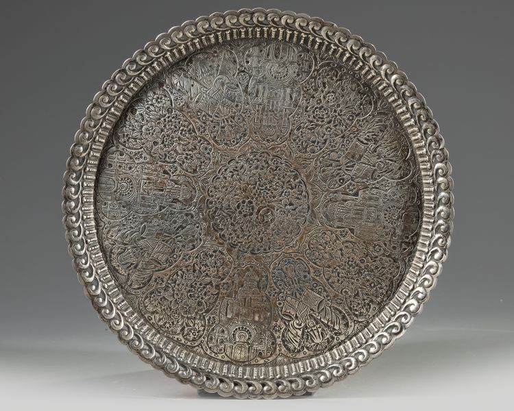 AN OTTOMAN SILVER TRAY, 19TH CENTURY